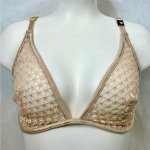 Victoria's Secret Luxe Starburst Strappy Unlined Plunge Bra Beige 32DDD NWT